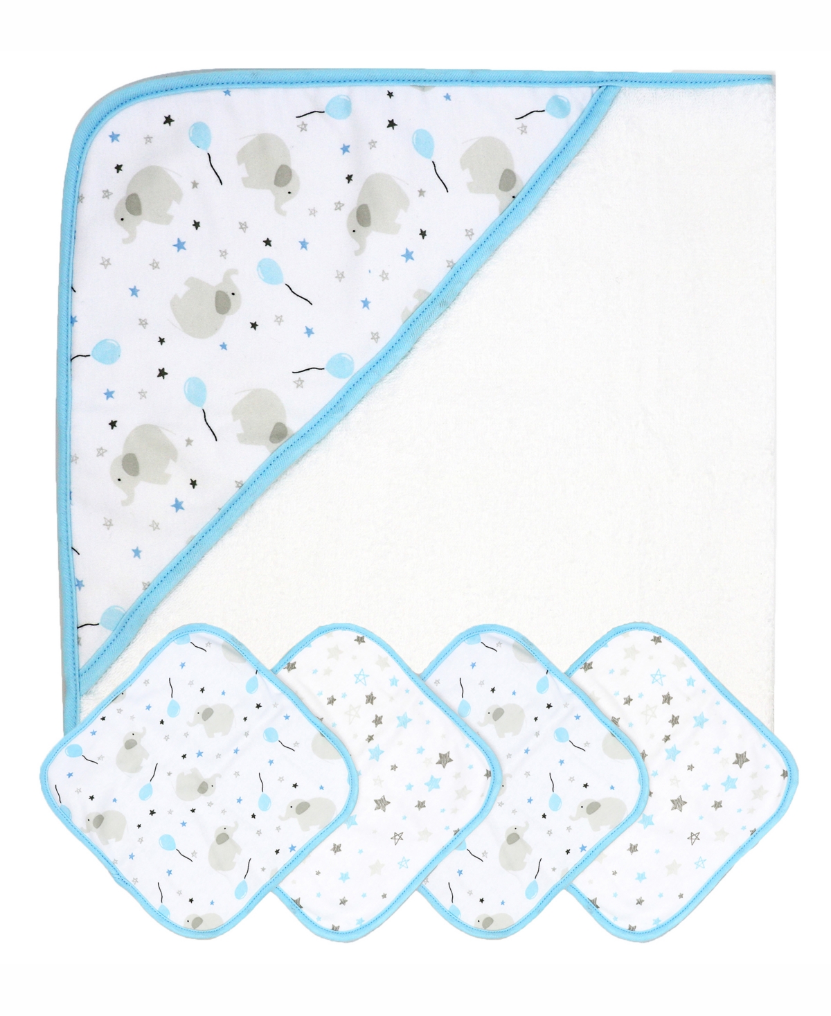 Shop Tendertyme Baby Boys And Baby Girls Elephant And Balloons Hooded Bath Towel And Wash Cloth Set In Blue