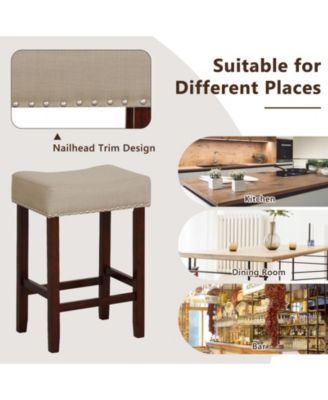 Set of 2 24 Inch Bar Stool with Curved Seat Cushions