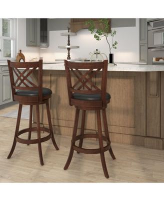 360° Swivel Upholstered Barstools Set of 2 with Back and Footrest