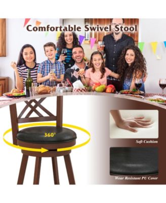 360° Swivel Upholstered Barstools Set of 2 with Back and Footrest