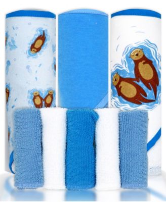 Tendertyme Baby Boys and Baby Girls 8 Piece Hooded Bath Towel and Wash Cloth Set - Blue 30$