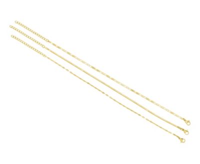 Gold Tarnish Resistant Adjustable 9-11" Herringbone, Valentina and Mariner Chain Anklet Set
