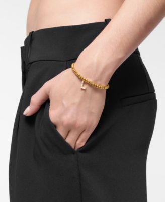 Gold Stretch Bead Imitation Pearl Letter Bracelet