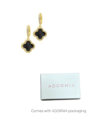 Gold Crystal Halo Colored Clover Dangle Huggie Earrings