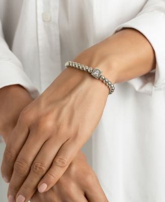 Silver Crystal Initial Cube Stretch Bracelet