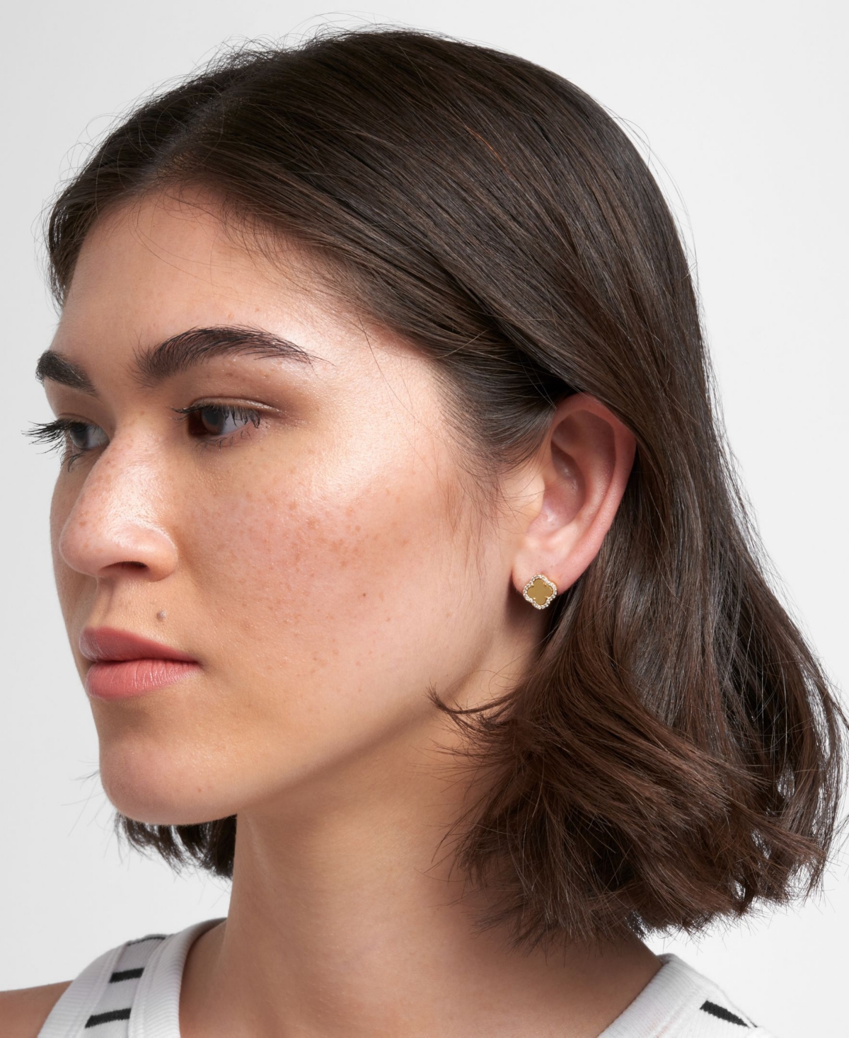Adornia 14k Gold Plated Crystal Halo Matte Center Clover Earrings In Gold