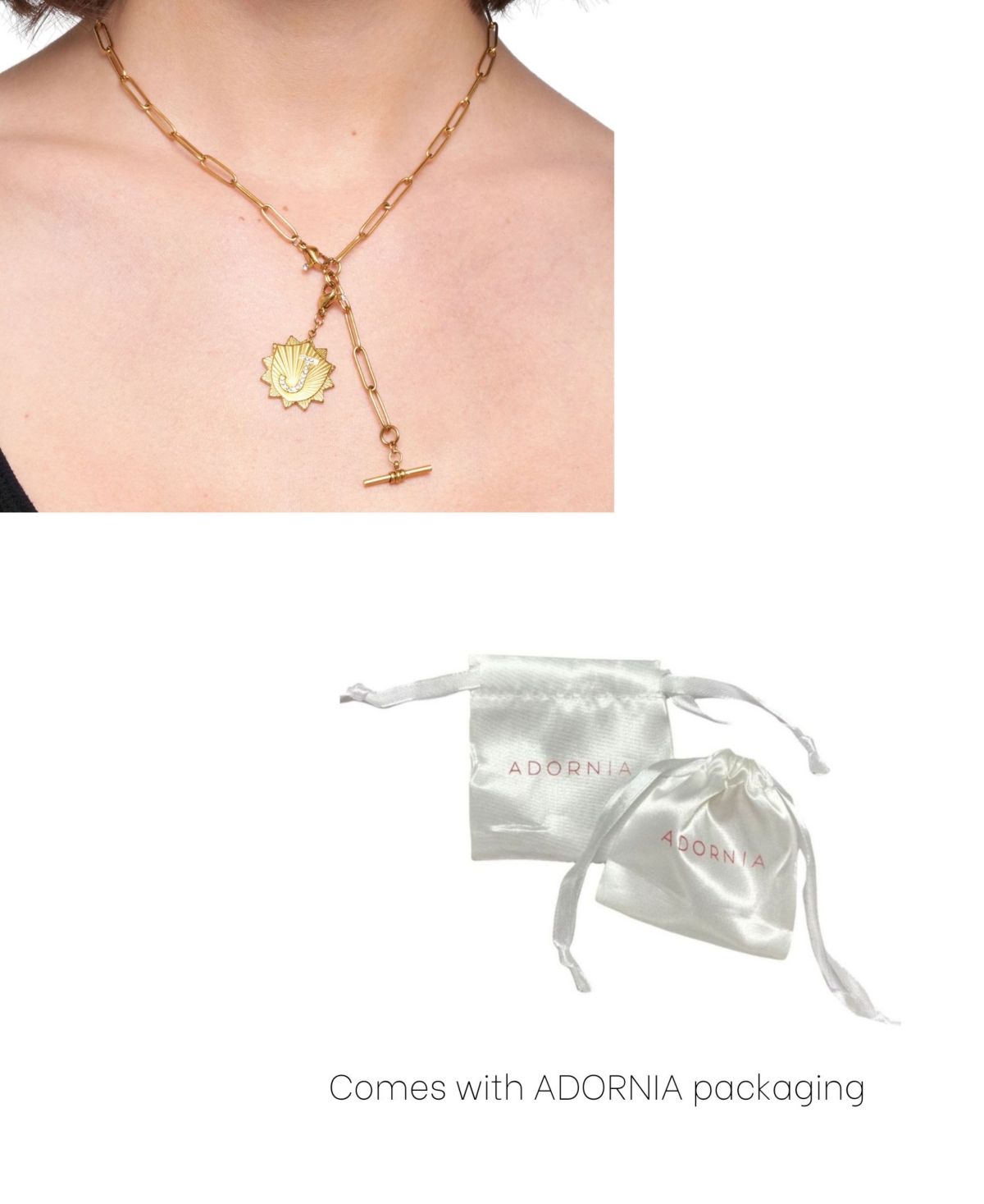 Adornia Gold Adjustable Paperclip With Crystal Initial Medallion Lariat Necklace In Letter G
