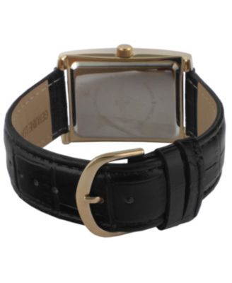 Men's 43x30 mm Black Vintage Like Tank Leather Strap Watch