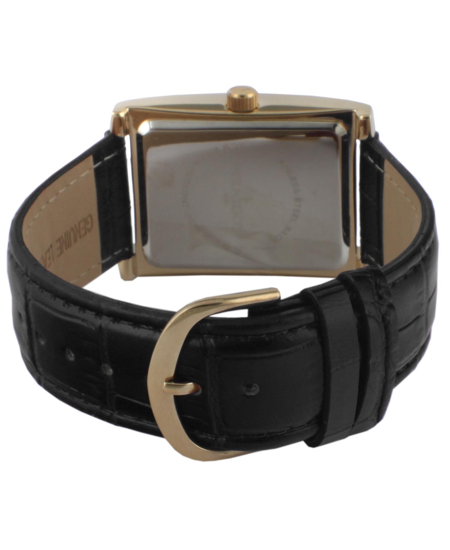 Men's 43x30 mm Black Vintage Like Tank Leather Strap Watch