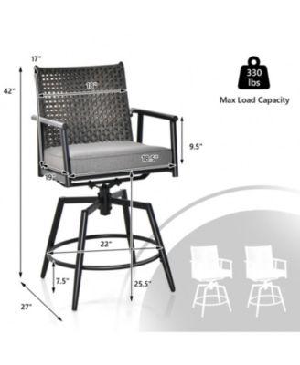 360 Degree Swivel Bar Stool Set of 2 with Metal Frame and PE Rattan Backrest