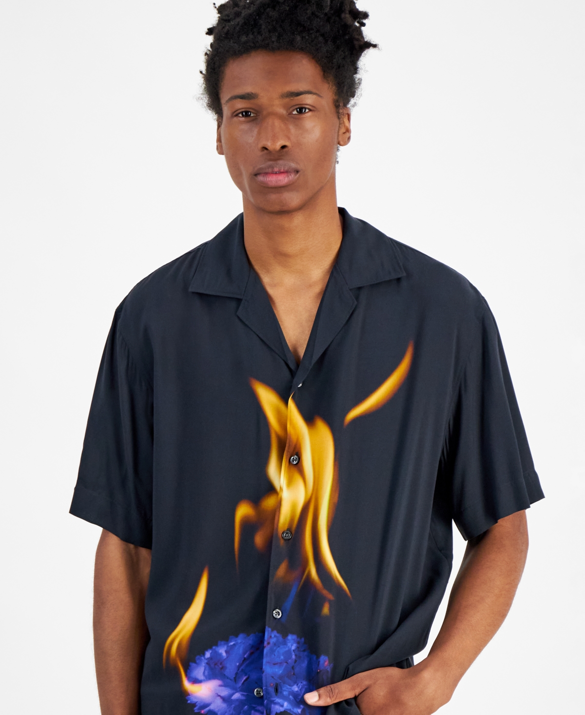 Hugo by Hugo Boss Men's Oversized-Fit Printed Button-Down Camp Shirt