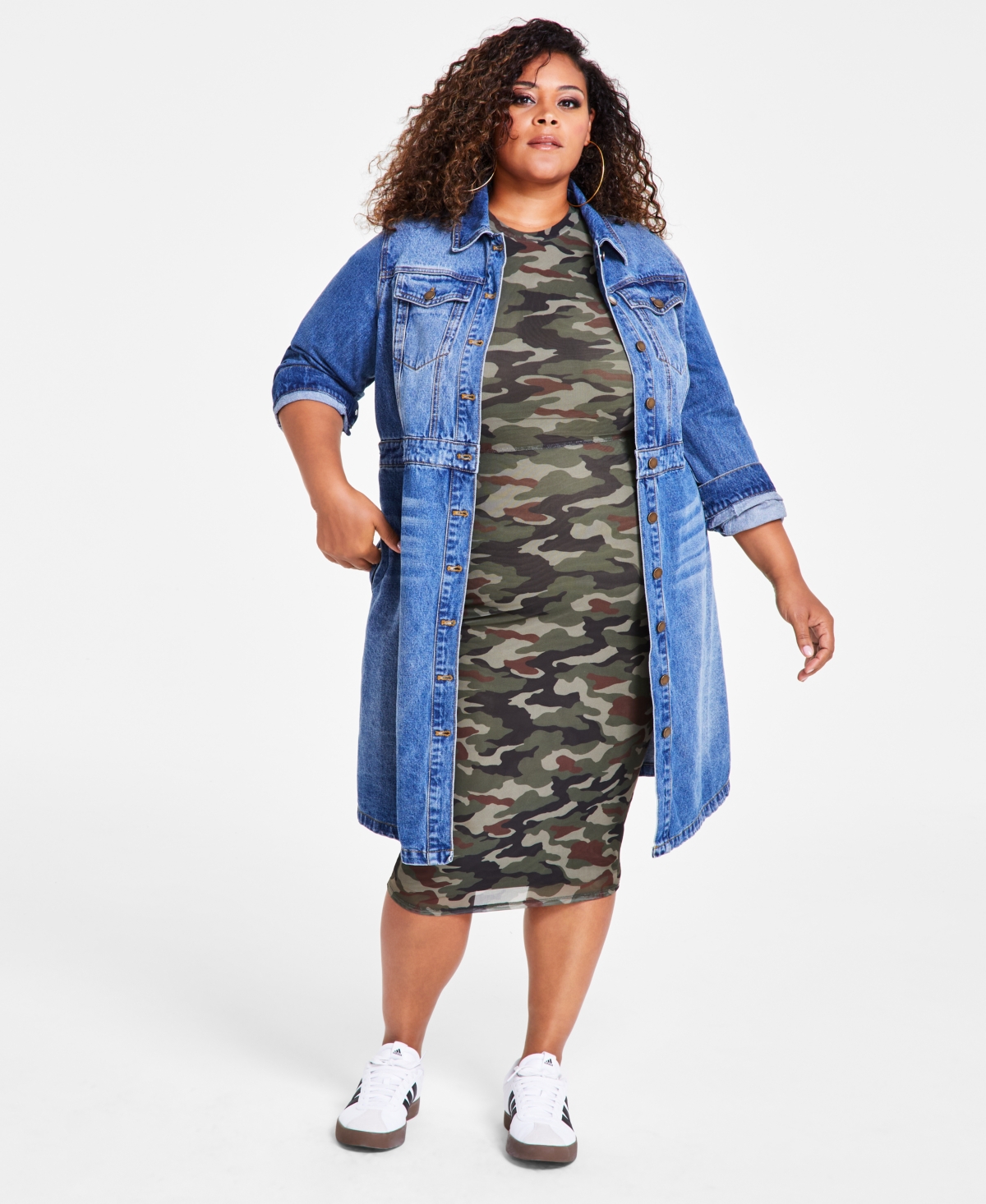 Nina Parker Trendy Plus Size Cotton Long Denim Jacket and Dress