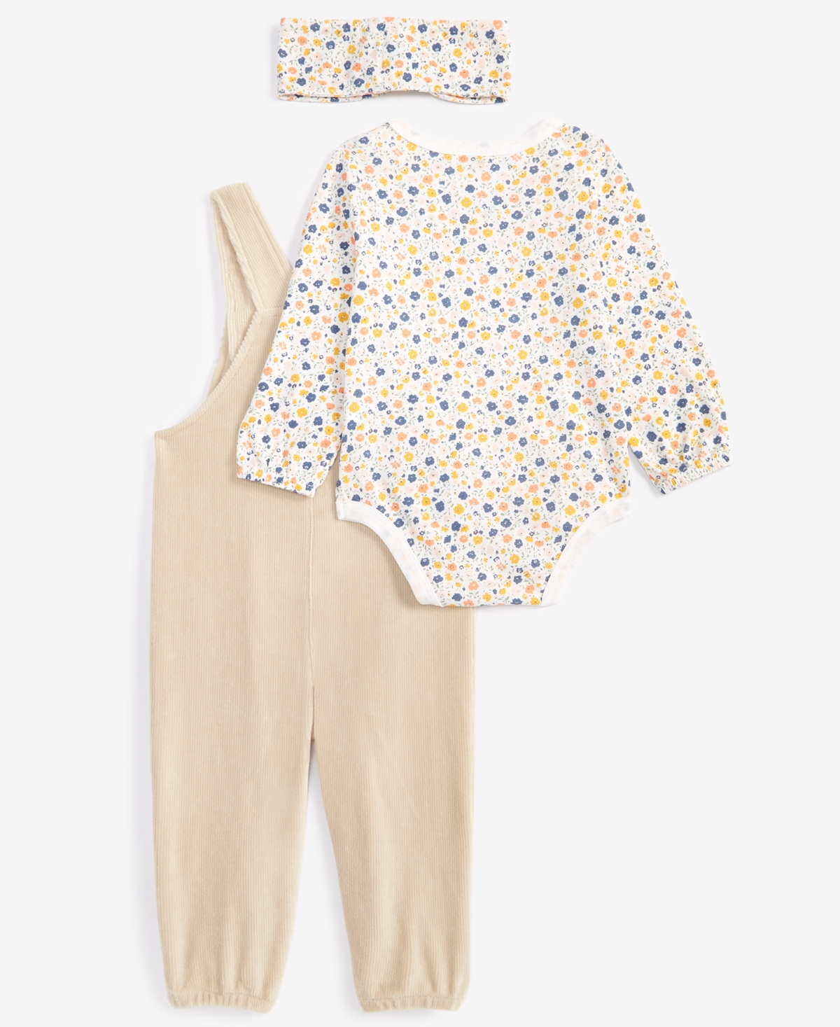 First Impressions Baby Girls Headband, Bodysuit & Overalls, 3 Piece Set, Created for Macy's