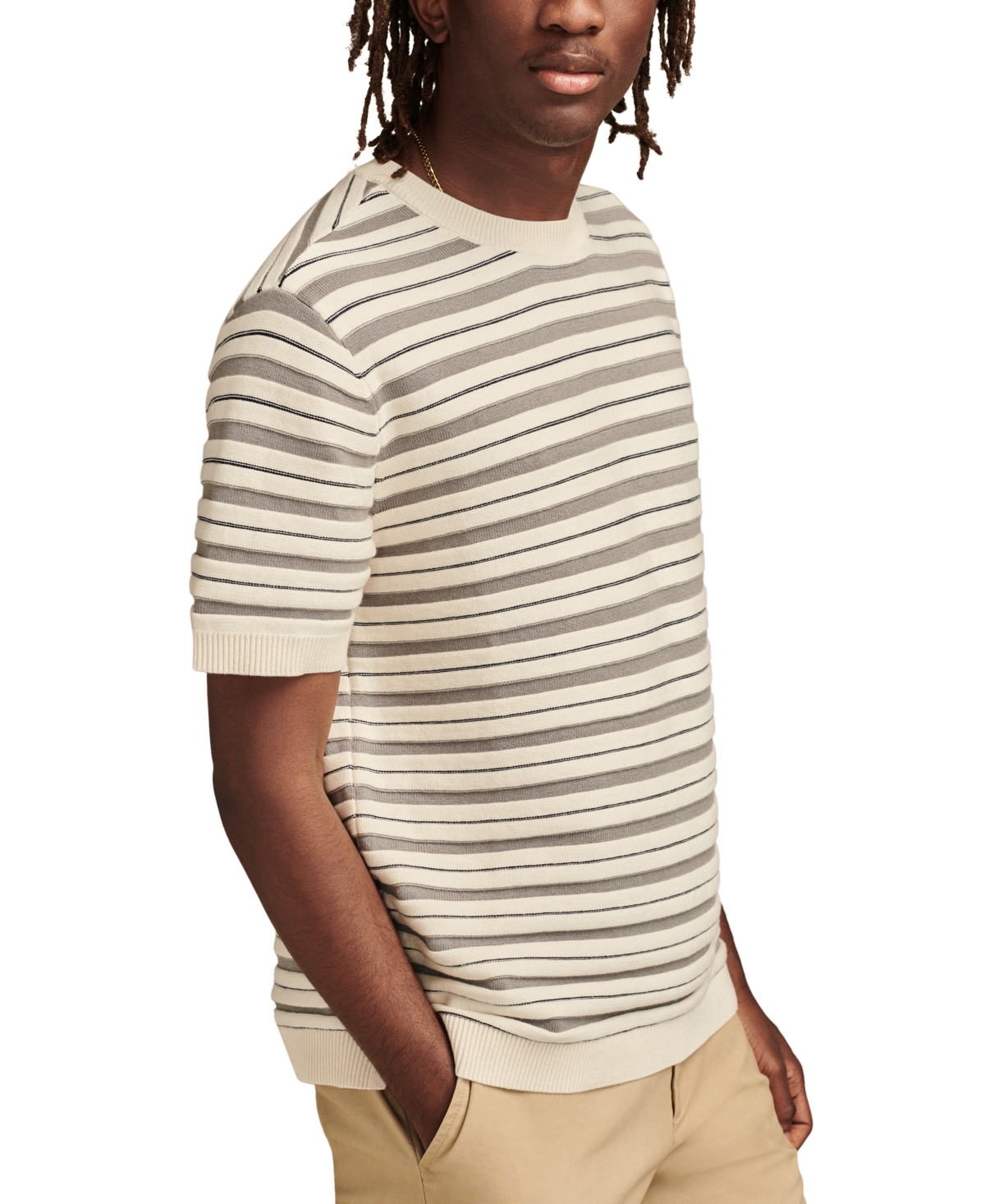 Lucky Brand Men's Short Sleeve Crewneck Striped Sweater