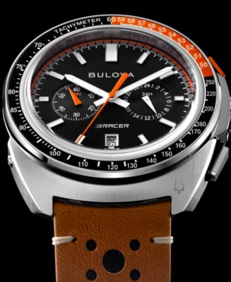 Men's Chronograph Racer Brown Leather Strap Watch 42mm