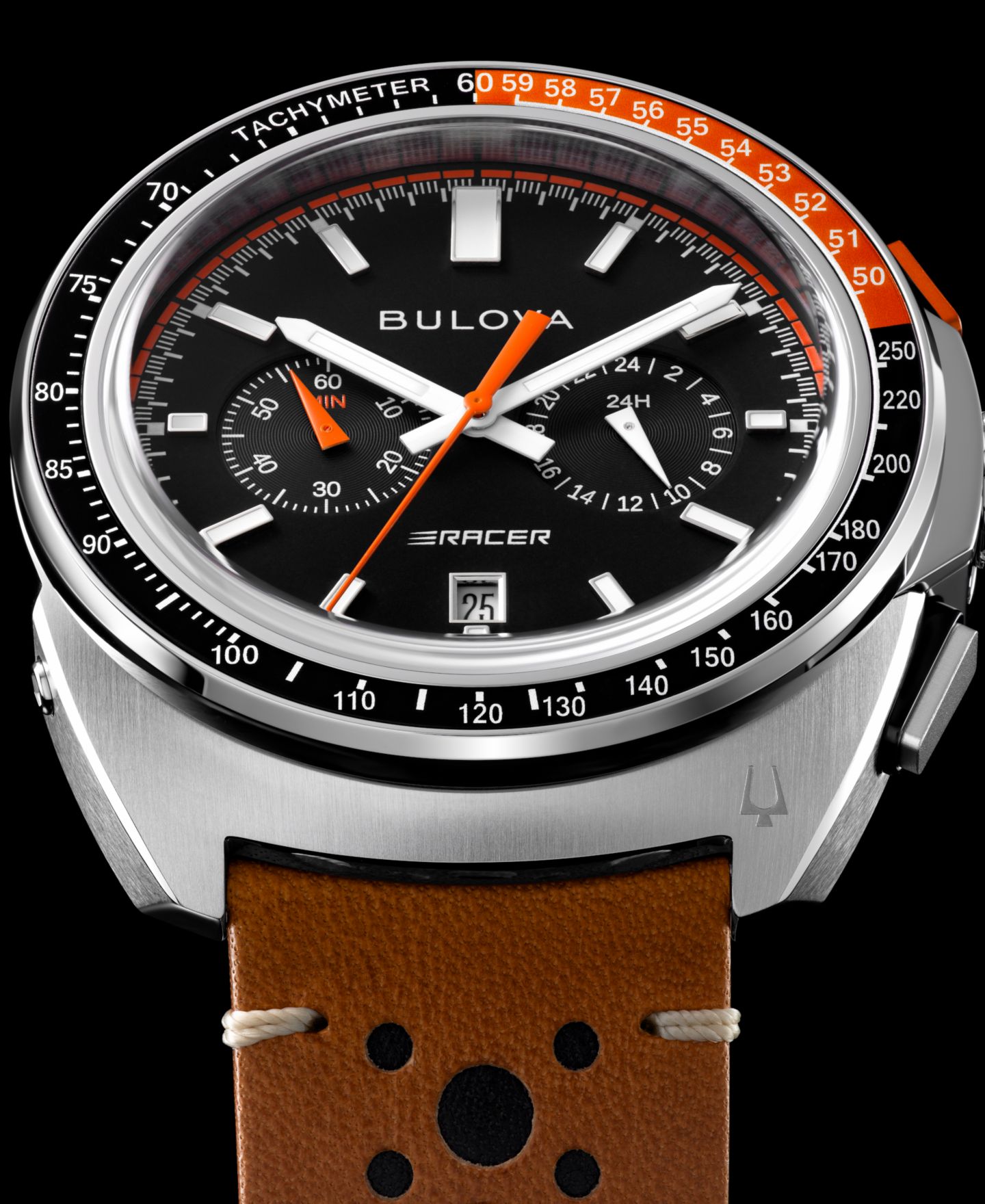 Мужские часы Bulova Chronograph Racer Brown Leather Strap Watch 42mm — фото 5
