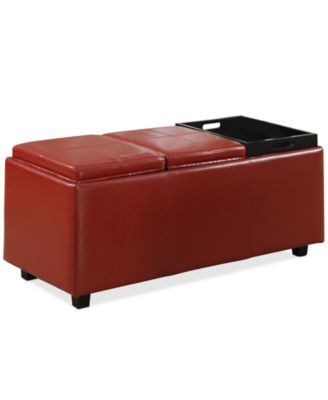 Avalon Faux Leather Storage Ottoman with 3 Trays
