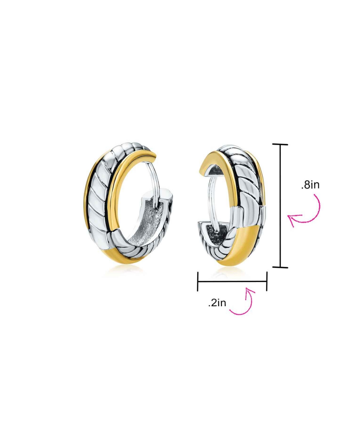 Bling Jewelry Two Tone Twist Cable Rope Kpop Huggie Hoop Earrings For Women Hinge - Gold-silver
