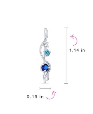 Swirl Wire Ear Pin Climbers Aqua Blue Cubic Zirconia Earrings Royal Blue CZ Crawlers Sterling Silver