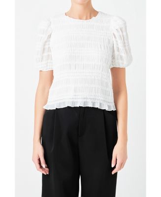 Misty Blue Textured Puff Sleeve Top