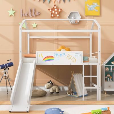 Twin Loft Bed with Slide and Writable Board