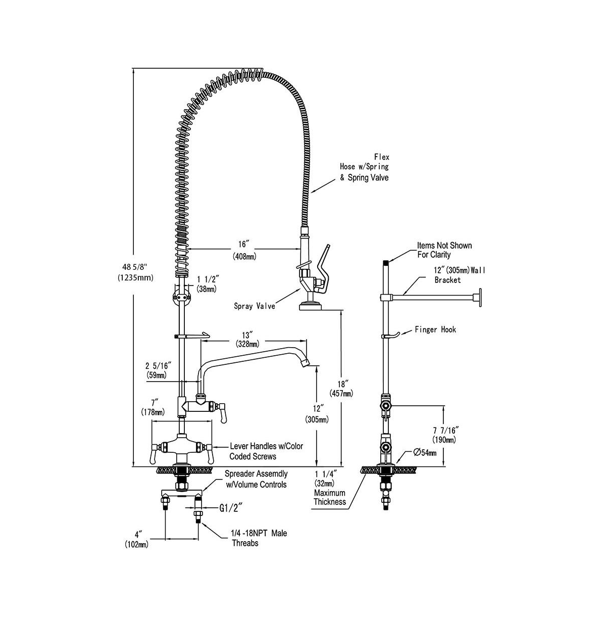 Yescom Aquaterior Commercial Restaurant Pre-Rinse Faucet Swivel w/ 12