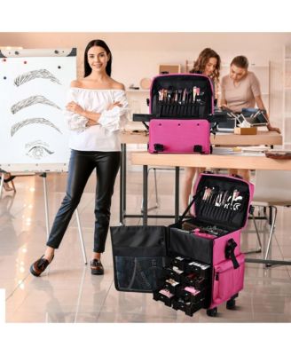 Deep Pink 2in1 Rolling Makeup Case Soft Sided Cosmetic Organizer 1680D