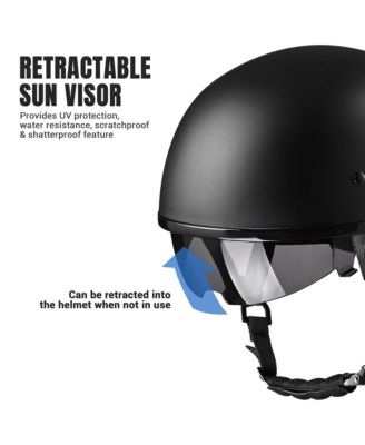 Half Face Motorcycle Helmet Sun Visor DOT Approved Bike Chopper Matte Black