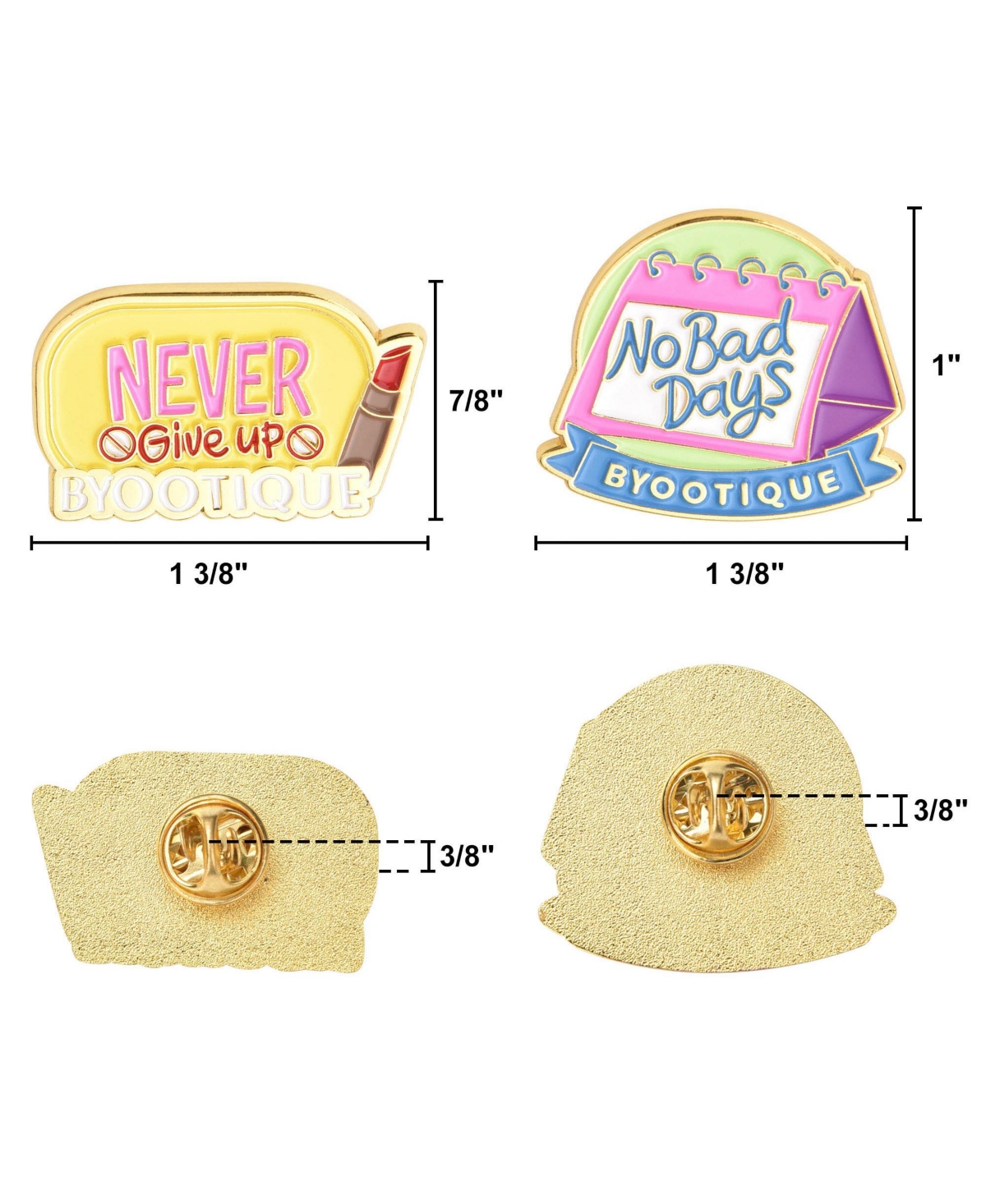 Boutique Inspirational Quote Badge Set Pin Brooch Enamel for Makeup Bag 2 Packs
