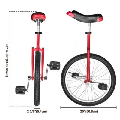 20 In Wheel Outdoor Unicycle Leakproof Butyl Tire Circus Bike Balance Training for Adults Teenagers Kids, Red