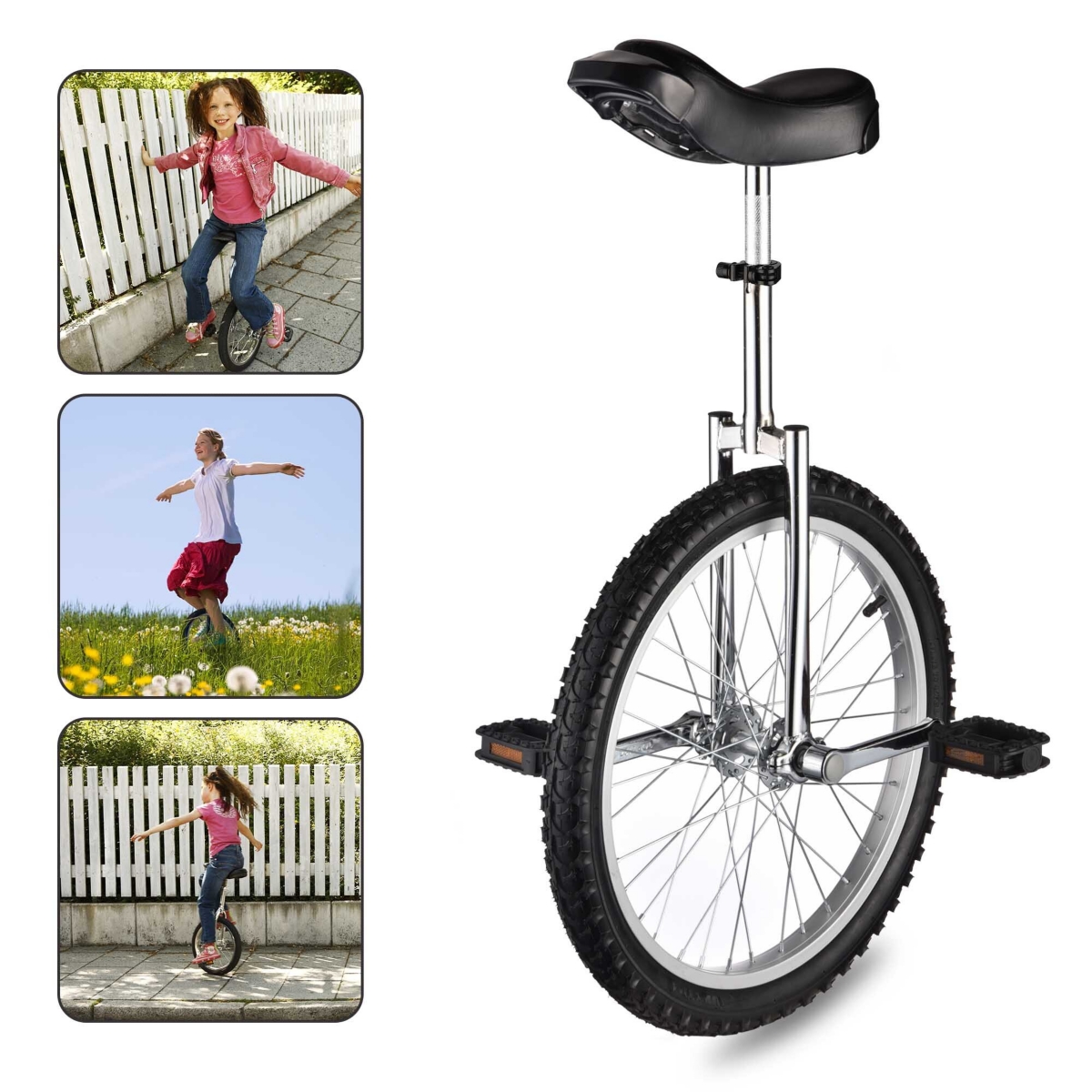 Yescom 20 In Wheel Outdoor Unicycle Leakproof Butyl Tire Circus Bike Balance Training for Adults Teenagers Kids,- Silver