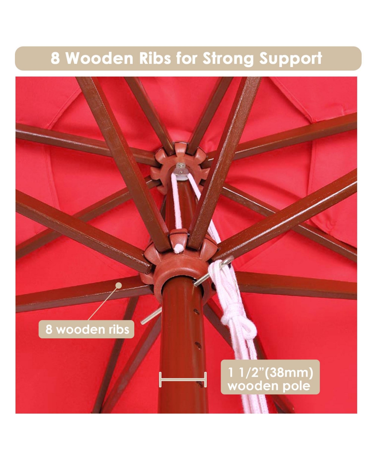 Yescom 9ft Patio Umbrella Wooden Pulley Control Outdoor Yard Beach Bar Garden Market- Red