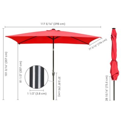 10x6.5FT Rectangle Outdoor Solar LED Patio Umbrella with Crank Tilt for Table Market Yard Deck Pool Party Red