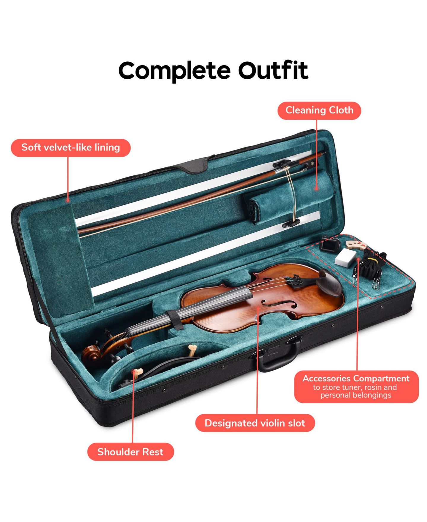 Детские игрушки Yescom Solid Wood Beginner Full Size Violin, Musical Toy Set, цвет: Natrual — фото 3