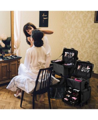 Classic Black Rolling 2in1 Cosmetic Case Sided Makeup Artist Organizer