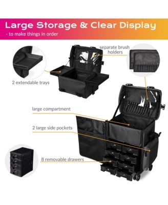 Classic Black Rolling 2in1 Cosmetic Case Sided Makeup Artist Organizer
