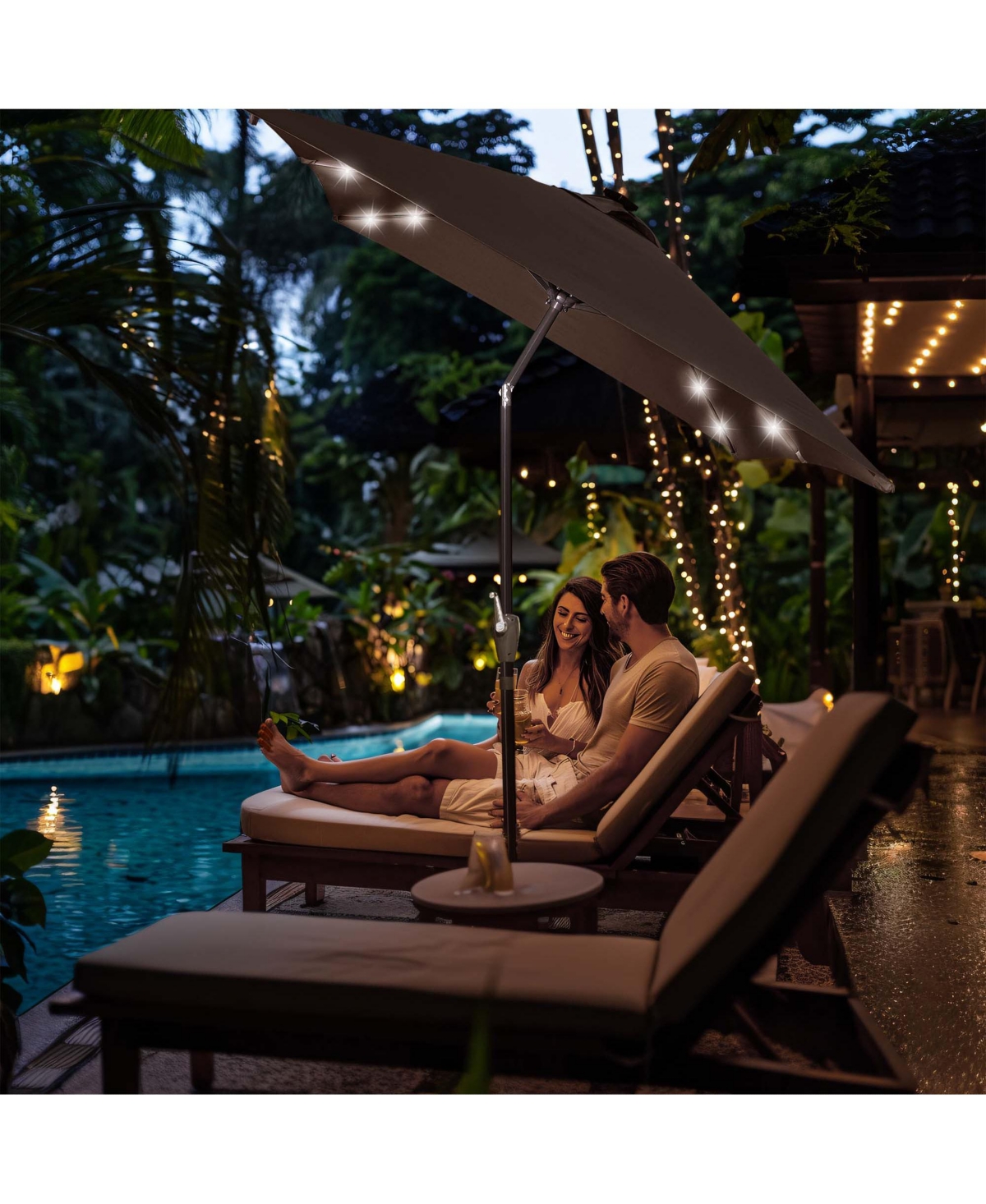 Yescom 2Pcs 10x6.5ft Rectangle Outdoor Patio Aluminium Umbrella Solar Led Crank Tilt Chocolate