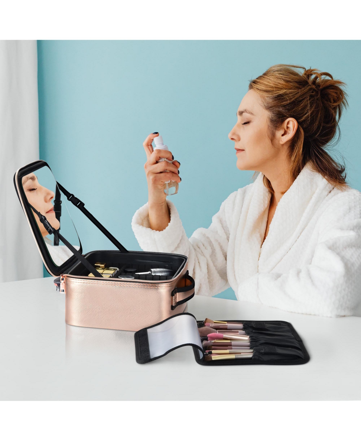 Byootique Small Makeup Case Cosmetic Bag Storage Box Mirror Toiletry Organizer