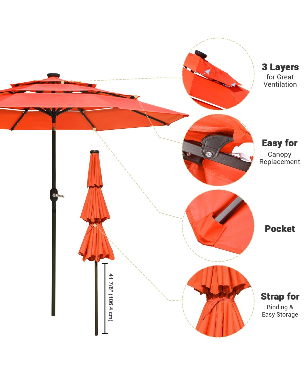 Yescom Ft 3 Tier Patio Umbrella with Solar Led Crank Tilt Button Aluminum Backyard