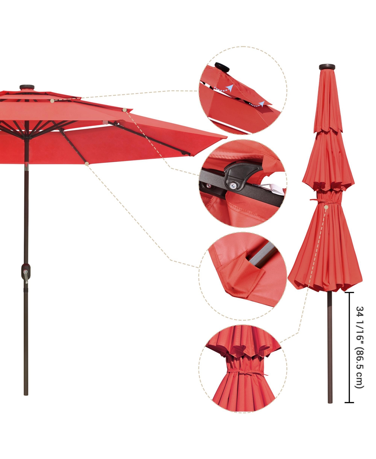 Yescom 11 Ft 3 Tier Patio Umbrella with Solar Powered Led Crank Tilt Button