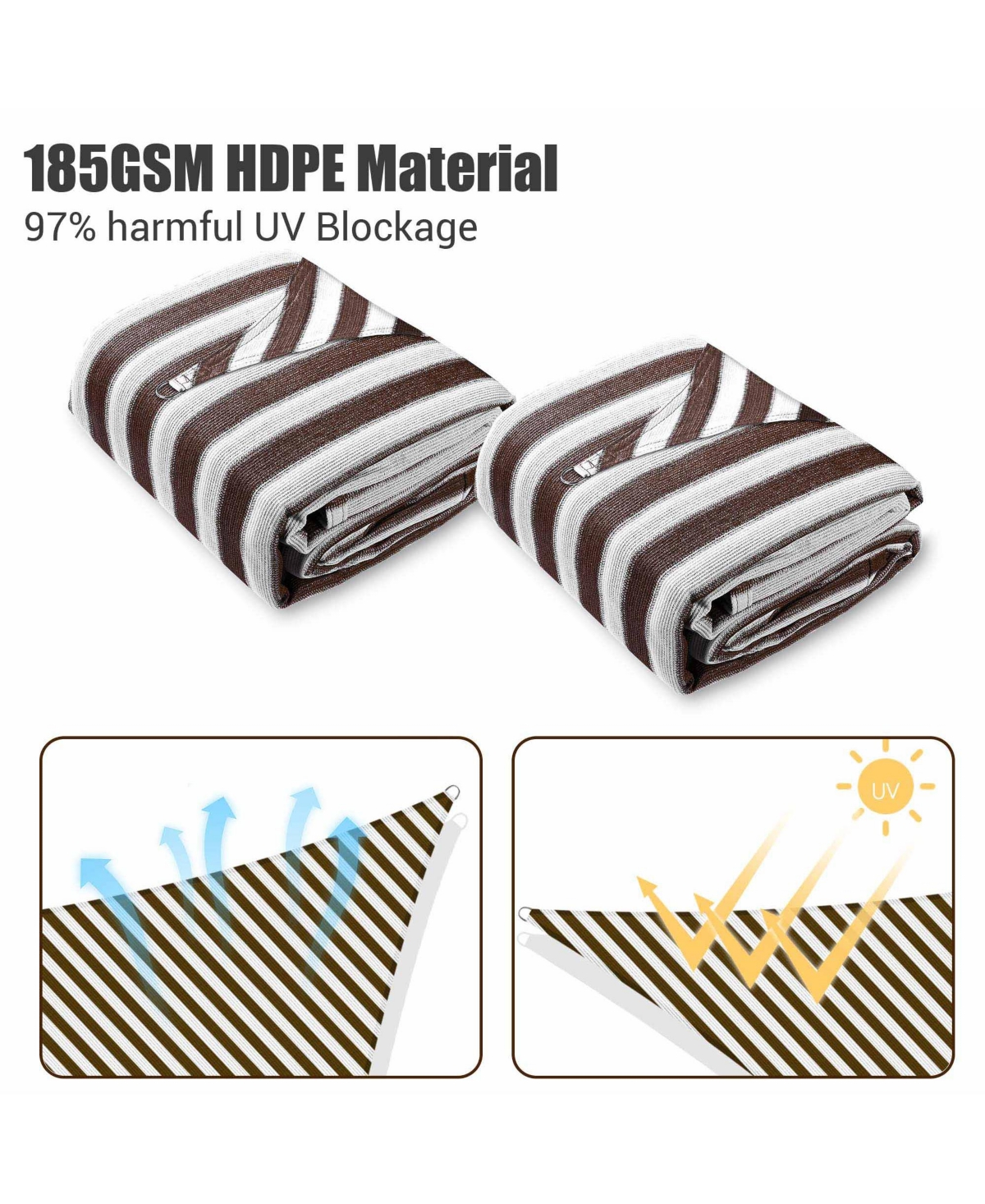 Yescom 2 Pack 16 Ft 97% Uv Block Hdpe Triangle Sun Shade Sail Canopy Outdoor Cover Net - Brown+white