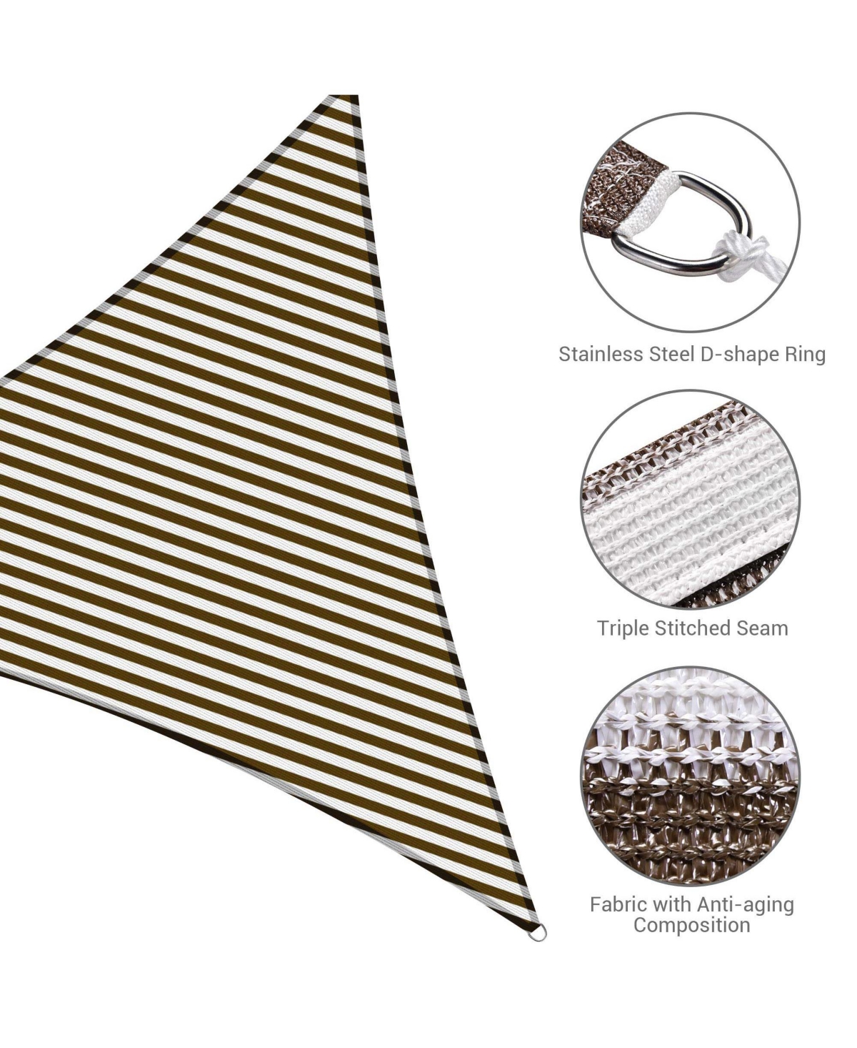 Yescom Pack 20 Ft 97% Uv Block Triangle Sun Shade Sail Canopy Outdoor Patio Awning - Brown+white
