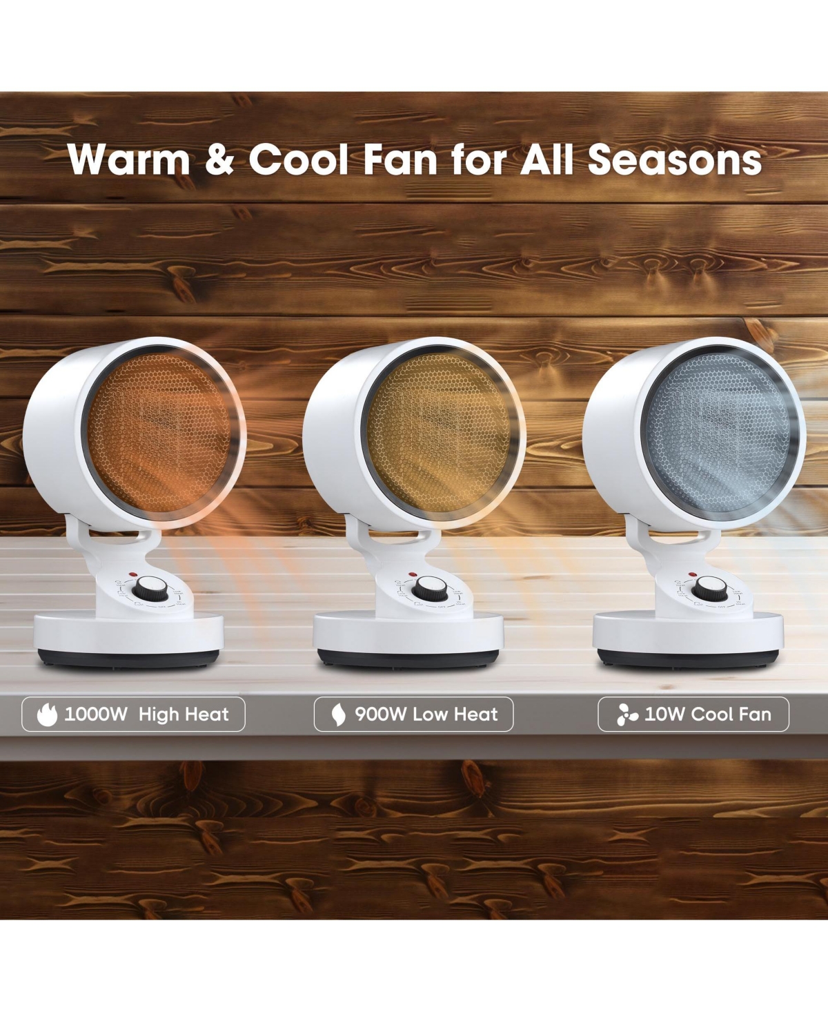 2 Pack 1500W Ptc Oscillating Ceramic Heater Fan Warm & Cool Overheat Protection