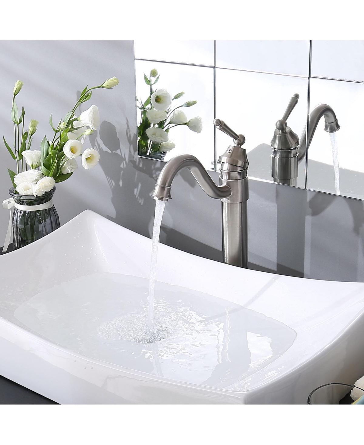 Aquaterior Vessel Sink Faucet Single Handle Brushed Nickel Pop Up Drain Bathroom