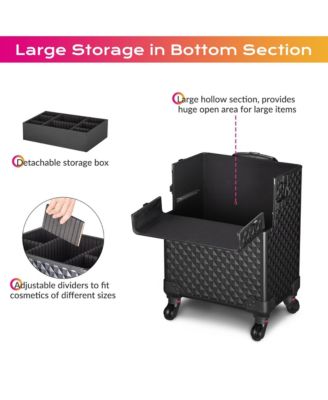 4in1 Rolling Makeup Case Cosmetic Train Case Organizer Storage Artist