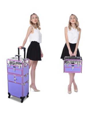 2in1 Nail Polish Organizer Rolling Makeup Train Case Manicure Purple
