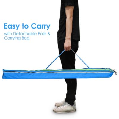 7 Ft Striped Outdoor Umbrella UV Protection Sunshade Tilt Sand Anchor