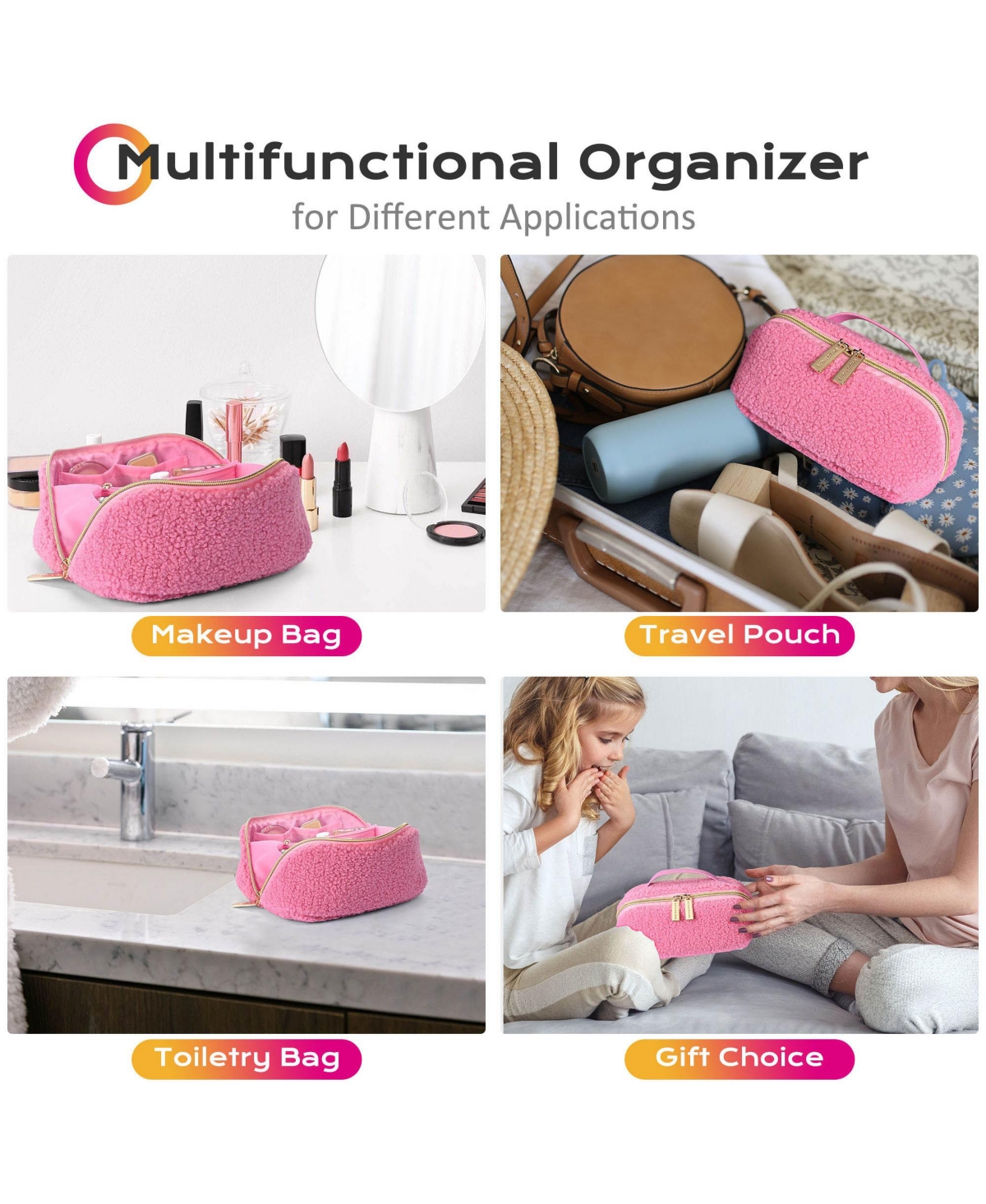 Byootique Plush Makeup Bag Open Flat Travel Toiletry Accessories Case Organizer