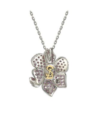 Suzy Levian Sterling Silver Sapphire & Created White Sapphire Flower Petal Pendant Necklace