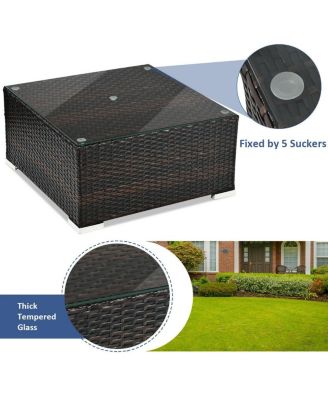 5 Pieces Patio Rattan Sectional Furniture Set with Cushions and Coffee Table